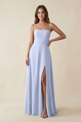 Spaghetti Strap A - Line Chiffon Maxi Bridesmaid Dress in Ice - KissProm Bridesmaid Dresses
