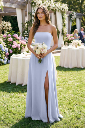 Spaghetti Strap A - Line Chiffon Maxi Bridesmaid Dress in Ice - KissProm Bridesmaid Dresses