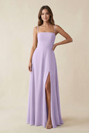 Spaghetti Strap A - Line Chiffon Maxi Bridesmaid Dress in Lavender - KissProm Bridesmaid Dresses
