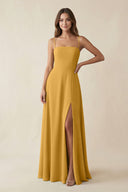 Spaghetti Strap A - Line Chiffon Maxi Bridesmaid Dress in Marigold - KissProm Bridesmaid Dresses