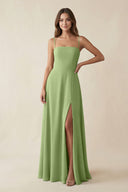 Spaghetti Strap A - Line Chiffon Maxi Bridesmaid Dress in Matcha - KissProm Bridesmaid Dresses