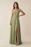 Spaghetti Strap A - Line Chiffon Maxi Bridesmaid Dress in Moss Green - KissProm Bridesmaid Dresses