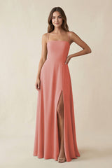 Spaghetti Strap A - Line Chiffon Maxi Bridesmaid Dress in Mulberry - KissProm Bridesmaid Dresses