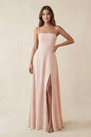 Spaghetti Strap A - Line Chiffon Maxi Bridesmaid Dress in Pale Blush - KissProm Bridesmaid Dresses
