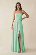 Spaghetti Strap A - Line Chiffon Maxi Bridesmaid Dress in Pale Pistachio - KissProm Bridesmaid Dresses