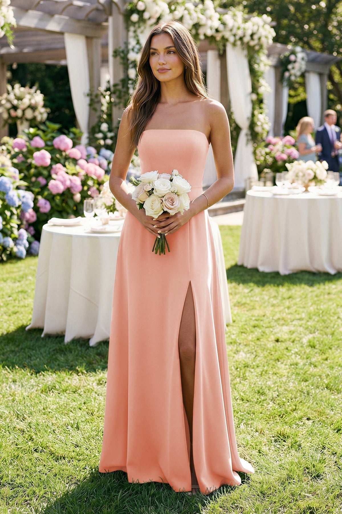 KissProm Spaghetti Strap A-Line Chiffon Maxi Bridesmaid Dress in Rose Petal, Rose Petal / 28