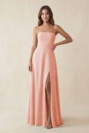 Spaghetti Strap A - Line Chiffon Maxi Bridesmaid Dress in Rose Petal - KissProm Bridesmaid Dresses