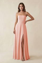Spaghetti Strap A - Line Chiffon Maxi Bridesmaid Dress in Rose Petal - KissProm Bridesmaid Dresses