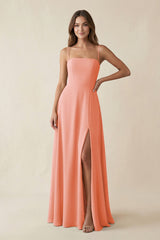 Spaghetti Strap A - Line Chiffon Maxi Bridesmaid Dress in Rosette - KissProm Bridesmaid Dresses