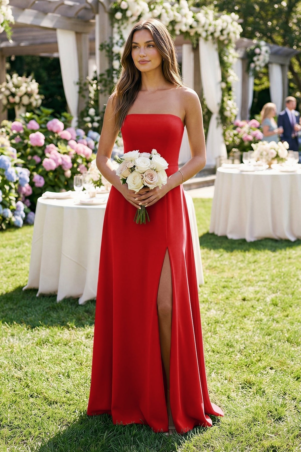KissProm Spaghetti Strap A-Line Chiffon Maxi Bridesmaid Dress in Ruby Red, Ruby Red / 30