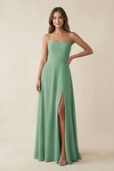 Spaghetti Strap A - Line Chiffon Maxi Bridesmaid Dress in Sea Glass - KissProm Bridesmaid Dresses