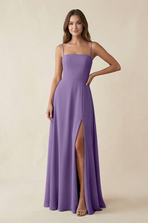 Spaghetti Strap A - Line Chiffon Maxi Bridesmaid Dress in Tahiti - KissProm Bridesmaid Dresses