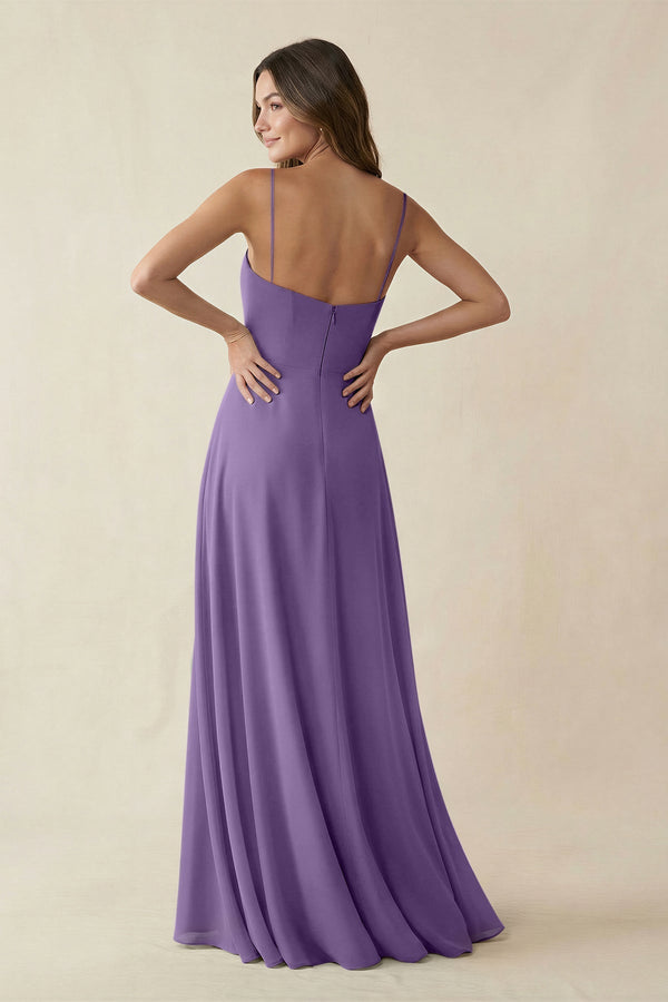 Spaghetti Strap A - Line Chiffon Maxi Bridesmaid Dress in Tahiti - KissProm Bridesmaid Dresses