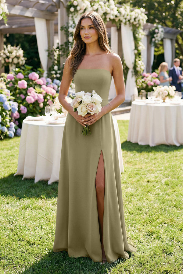 Spaghetti Strap A - Line Chiffon Maxi Bridesmaid Dress in Thyme - KissProm Bridesmaid Dresses
