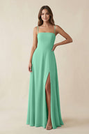 Spaghetti Strap A - Line Chiffon Maxi Bridesmaid Dress in Turquoise - KissProm Bridesmaid Dresses