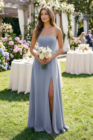 Spaghetti Strap A - Line Chiffon Maxi Bridesmaid Dress in Twilight - KissProm Bridesmaid Dresses