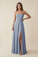 Spaghetti Strap A - Line Chiffon Maxi Bridesmaid Dress in Twilight - KissProm Bridesmaid Dresses
