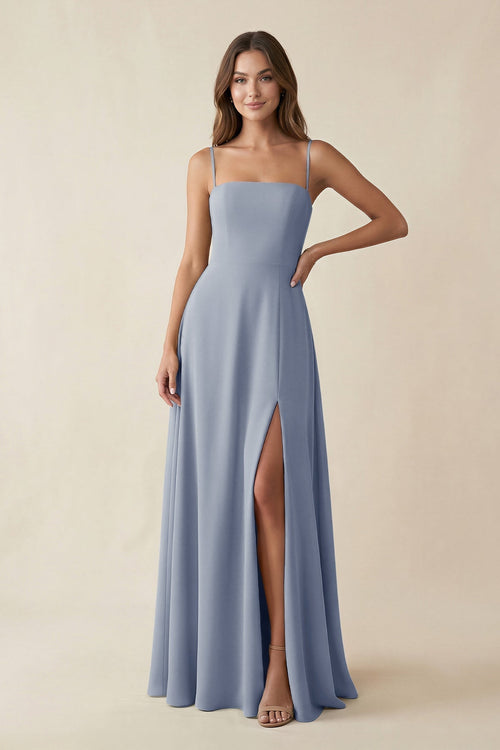 Spaghetti Strap A - Line Chiffon Maxi Bridesmaid Dress in Twilight - KissProm Bridesmaid Dresses