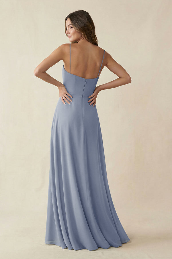 Spaghetti Strap A - Line Chiffon Maxi Bridesmaid Dress in Twilight - KissProm Bridesmaid Dresses