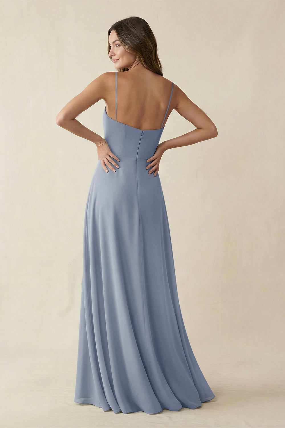 Spaghetti Strap A - Line Chiffon Maxi Bridesmaid Dress in Twilight - KissProm Bridesmaid Dresses