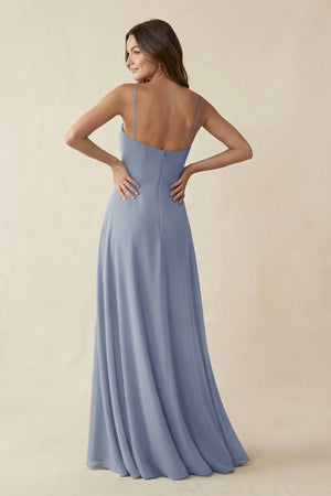 Spaghetti Strap A - Line Chiffon Maxi Bridesmaid Dress in Twilight - KissProm Bridesmaid Dresses
