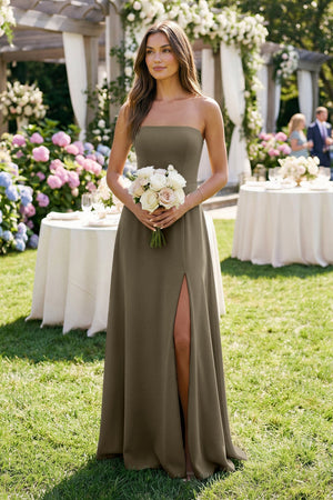 Spaghetti Strap A - Line Chiffon Maxi Bridesmaid Dress in Willow Green - KissProm Bridesmaid Dresses