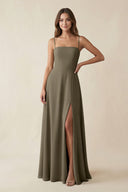 Spaghetti Strap A - Line Chiffon Maxi Bridesmaid Dress in Willow Green - KissProm Bridesmaid Dresses