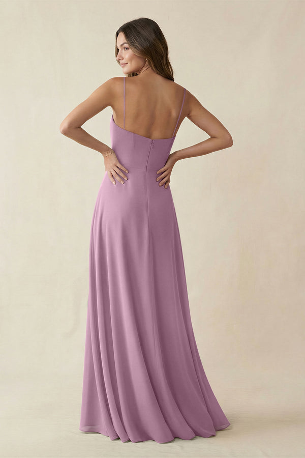 Spaghetti Strap A - Line Chiffon Maxi Bridesmaid Dress in Wisteria - KissProm Bridesmaid Dresses