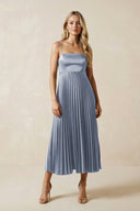 Spaghetti Strap A - Line Chiffon Midi Bridesmaid Dress in Twilight - KissProm Bridesmaid Dresses
