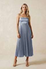 Spaghetti Strap A - Line Chiffon Midi Bridesmaid Dress in Twilight - KissProm Bridesmaid Dresses