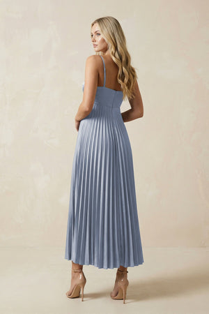 Spaghetti Strap A - Line Chiffon Midi Bridesmaid Dress in Twilight - KissProm Bridesmaid Dresses