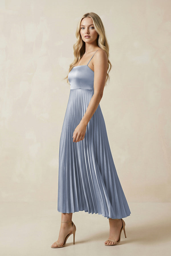 Spaghetti Strap A - Line Chiffon Midi Bridesmaid Dress in Twilight - KissProm Bridesmaid Dresses