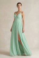 A-Line Spaghetti Strap Chiffon Bridesmaid Dress in Pale Pistachio - KissProm BRIDESMAID DRESSES