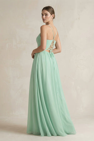 A-Line Spaghetti Strap Chiffon Bridesmaid Dress in Pale Pistachio - KissProm BRIDESMAID DRESSES