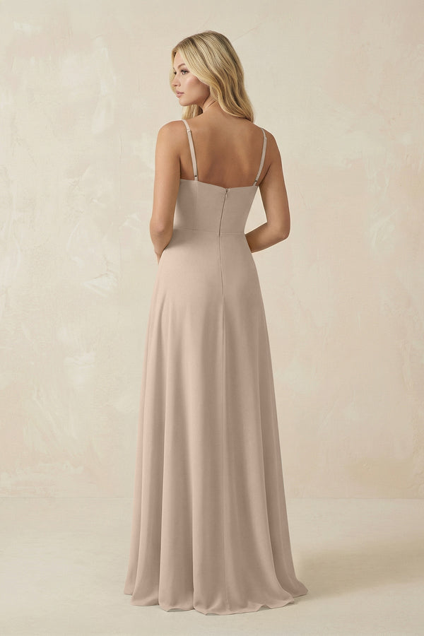 Spaghetti Strap Chiffon A - Line Bridesmaid Dress in Almond - KissProm Bridesmaid Dresses