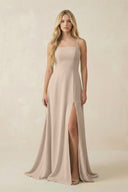 Spaghetti Strap Chiffon A - Line Bridesmaid Dress in Almond - KissProm Bridesmaid Dresses