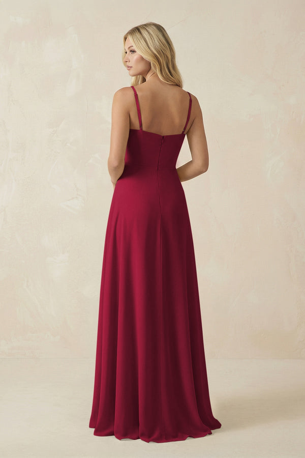 Spaghetti Strap Chiffon A - Line Bridesmaid Dress in Berry - KissProm Bridesmaid Dresses