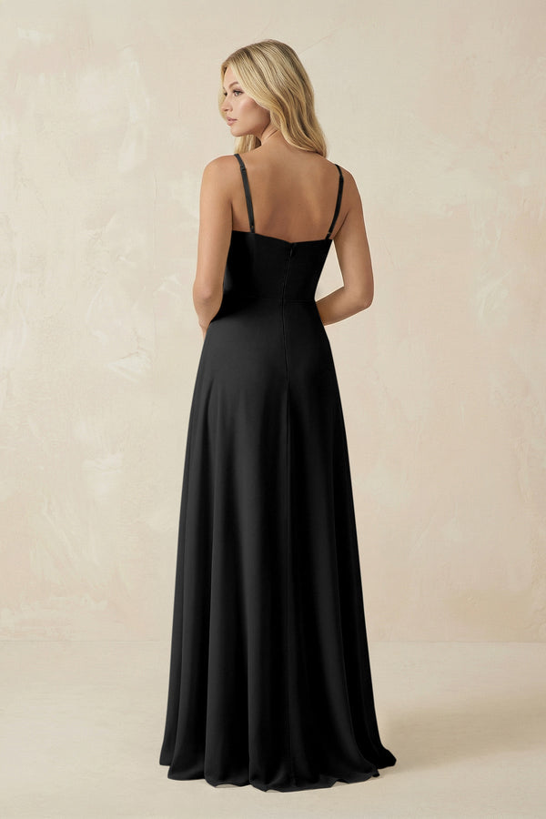 Spaghetti Strap Chiffon A - Line Bridesmaid Dress in Black - KissProm Bridesmaid Dresses