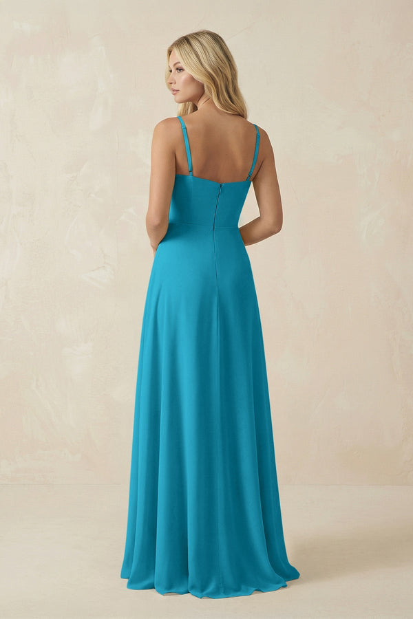 Spaghetti Strap Chiffon A - Line Bridesmaid Dress in Blue Jay - KissProm Bridesmaid Dresses