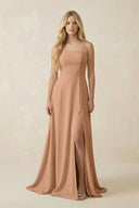 Spaghetti Strap Chiffon A - Line Bridesmaid Dress in Bronzer - KissProm Bridesmaid Dresses