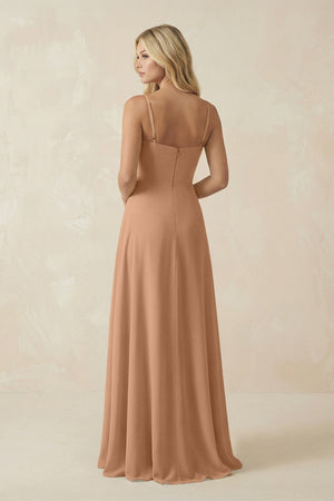 Spaghetti Strap Chiffon A - Line Bridesmaid Dress in Bronzer - KissProm Bridesmaid Dresses