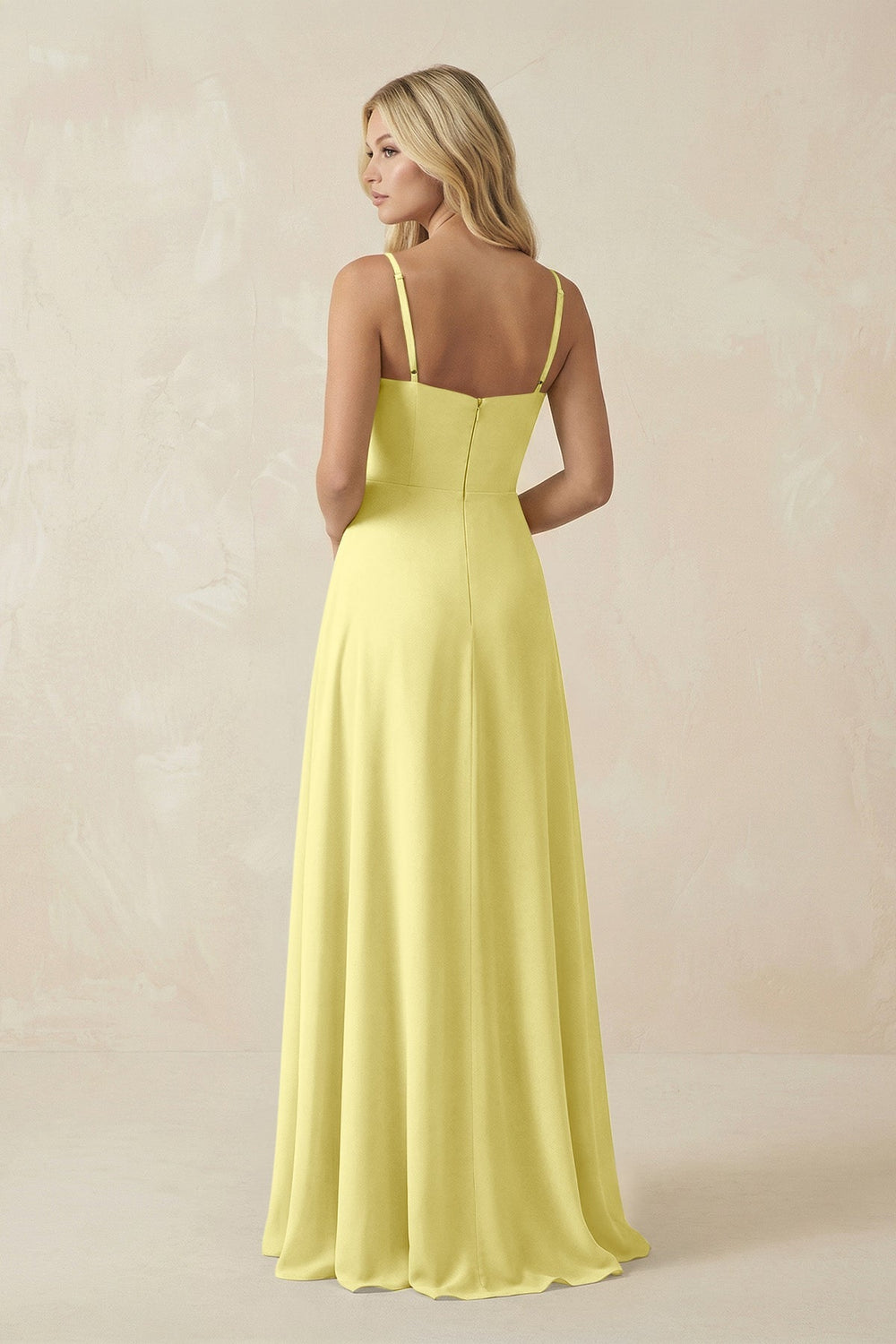 Spaghetti Strap Chiffon A - Line Bridesmaid Dress in Buttercup - KissProm Bridesmaid Dresses