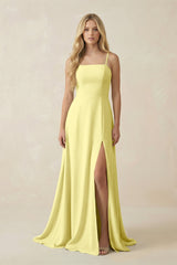 Spaghetti Strap Chiffon A - Line Bridesmaid Dress in Buttercup - KissProm Bridesmaid Dresses