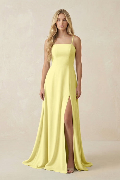 Spaghetti Strap Chiffon A - Line Bridesmaid Dress in Buttercup - KissProm Bridesmaid Dresses