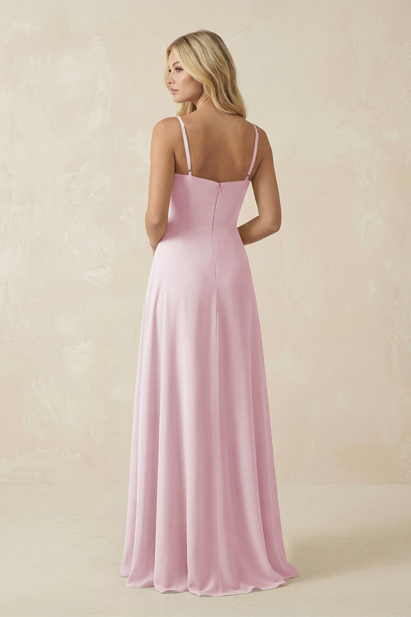 Spaghetti Strap Chiffon A - Line Bridesmaid Dress in Candy Pink - KissProm Bridesmaid Dresses