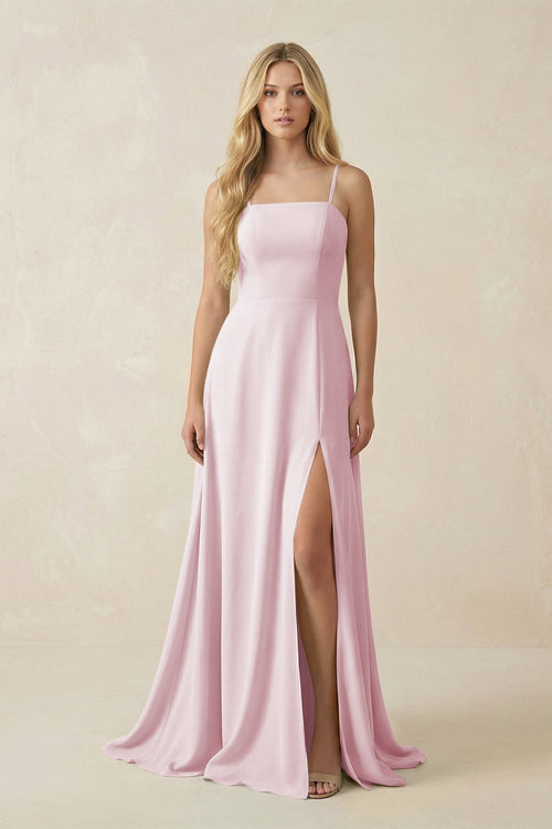 Spaghetti Strap Chiffon A - Line Bridesmaid Dress in Candy Pink - KissProm Bridesmaid Dresses