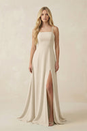 Spaghetti Strap Chiffon A - Line Bridesmaid Dress in Champagne - KissProm Bridesmaid Dresses
