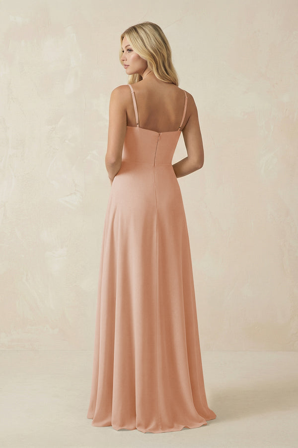 Spaghetti Strap Chiffon A - Line Bridesmaid Dress in Champagne Rose - KissProm Bridesmaid Dresses
