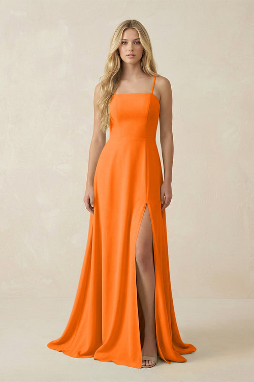 Spaghetti Strap Chiffon A - Line Bridesmaid Dress in Cinnamon - KissProm Bridesmaid Dresses