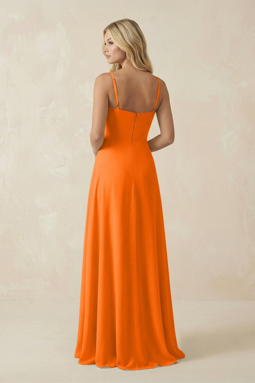 Spaghetti Strap Chiffon A - Line Bridesmaid Dress in Cinnamon - KissProm Bridesmaid Dresses